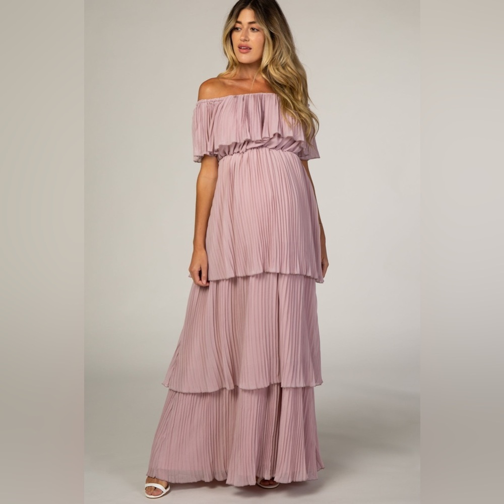 Pinkblush pleated tiered off the shoulder maxi dress nwot - Picture 1 of 12